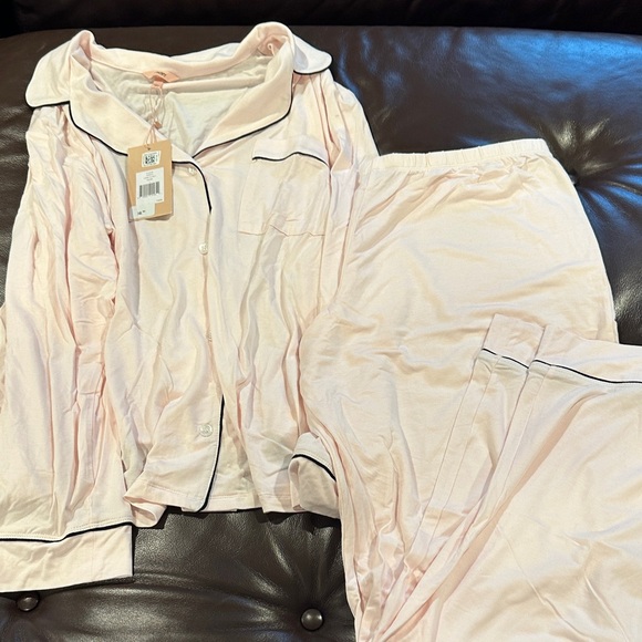 Eberjey Blush Pajama Set with Black Trim - Picture 2 of 3